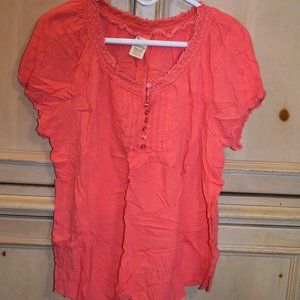 Coral Cap Sleeve Top With Pintuck Details